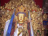 Tibet Lhasa 02 10 Jokhang Inside Another Maitreya Statue The inner sanctum of the Jokhang houses its most important images and chapels. In the central area is another large seated statue of Maitreya, the Future Buddha. Although theres no photography allowed, heres a photo from my 1993 trip.